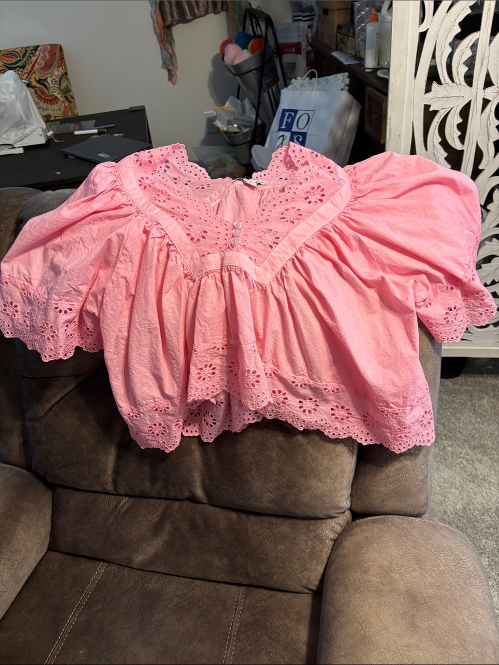 ' Pink Eyelet Peasant Top that i hand dyed myself